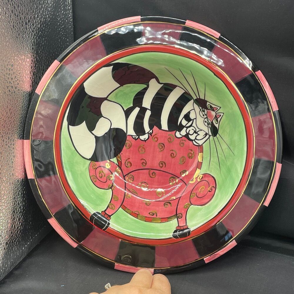Vintage SWAK Lynda Corneille Whimsical "Clancy" Cat Ceramic Bowl  Wall Art-as is